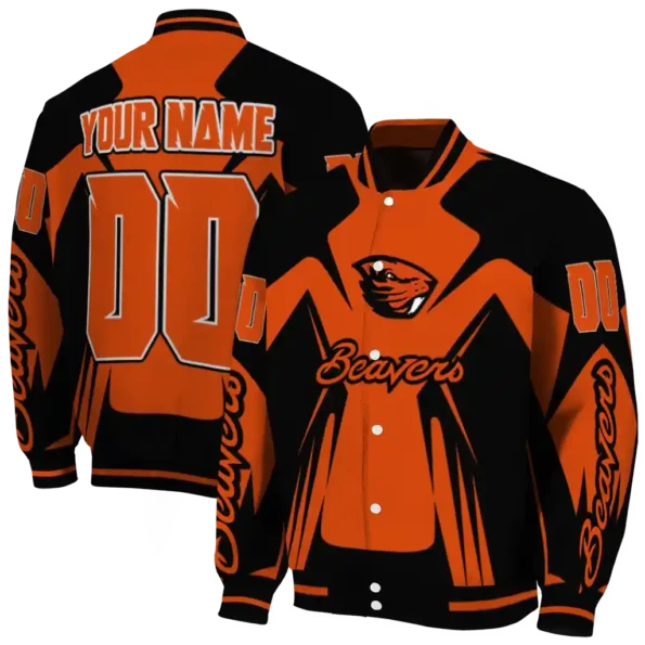 personalized oregon state beavers spider mark orange black varsity jacket fashion forward.webp