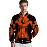 personalized oregon state beavers spider mark orange black varsity jacket best selling.webp
