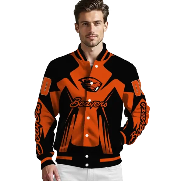personalized oregon state beavers spider mark orange black varsity jacket high quality.webp