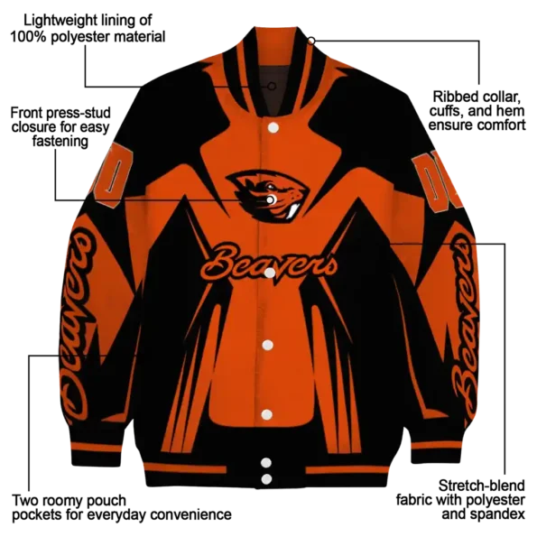 personalized oregon state beavers spider mark orange black varsity jacket new arrival.webp