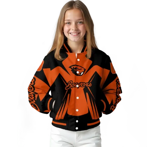 personalized oregon state beavers spider mark orange black varsity jacket top rated.webp