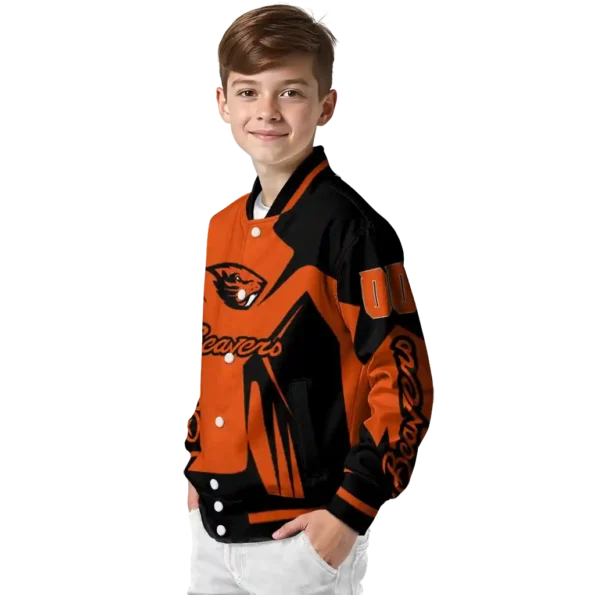 personalized oregon state beavers spider mark orange black varsity jacket trendy.webp
