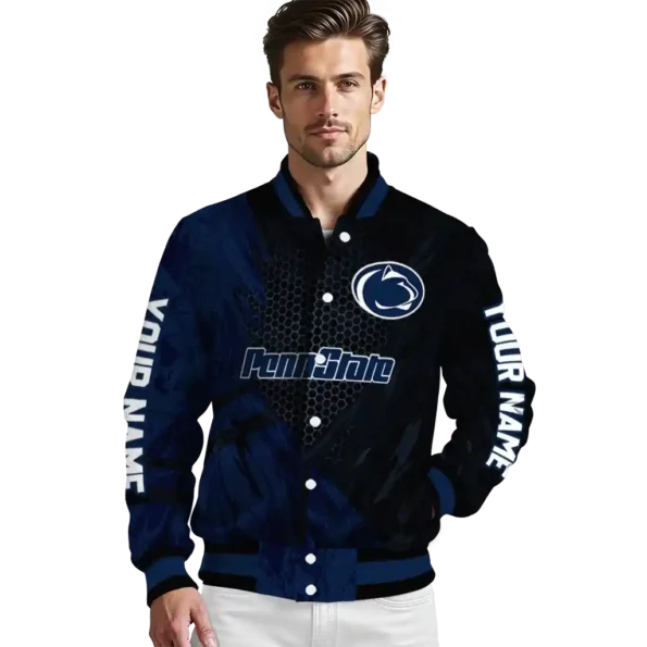 personalized penn state nittany lions hexagon mesh blue black varsity jacket high quality.webp