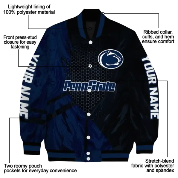 personalized penn state nittany lions hexagon mesh blue black varsity jacket new arrival.webp