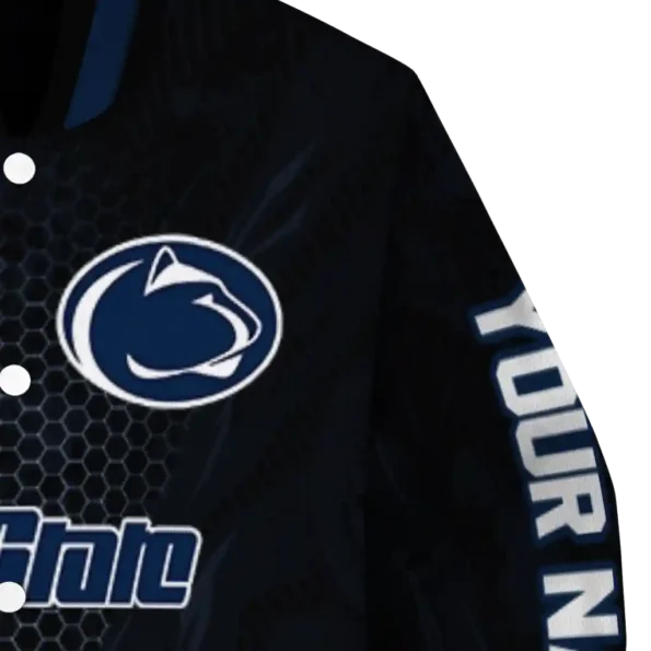personalized penn state nittany lions hexagon mesh blue black varsity jacket premium grade.webp