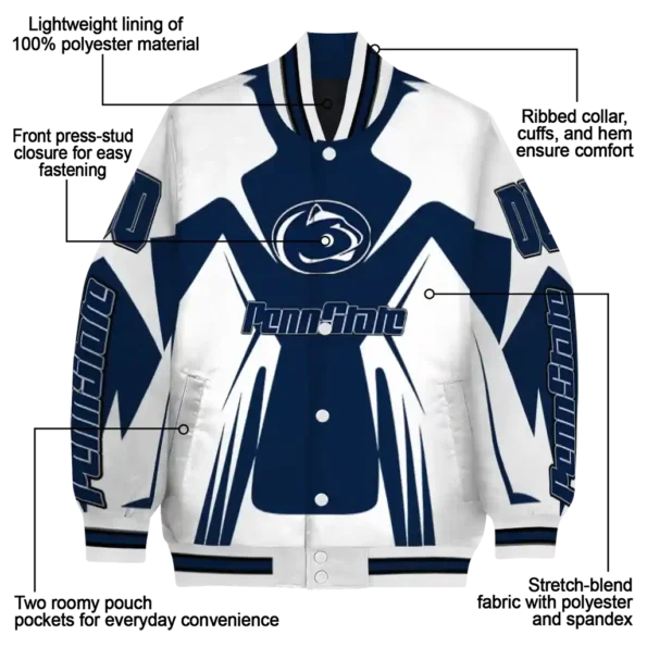 personalized penn state nittany lions spider mark blue white varsity jacket new arrival.webp