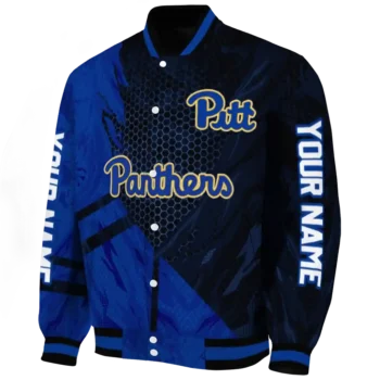 personalized pittsburgh panthers hexagon mesh royal blue black varsity jacket best selling.webp