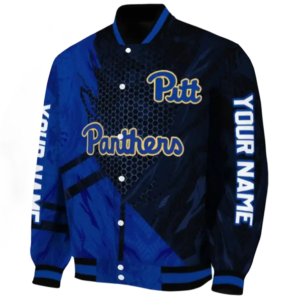 personalized pittsburgh panthers hexagon mesh royal blue black varsity jacket best selling.webp