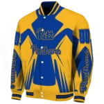 personalized pittsburgh panthers spider mark royal blue gold varsity jacket best selling.webp