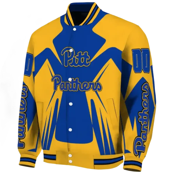 personalized pittsburgh panthers spider mark royal blue gold varsity jacket best selling.webp