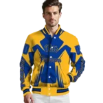 personalized pittsburgh panthers spider mark royal blue gold varsity jacket best selling.webp