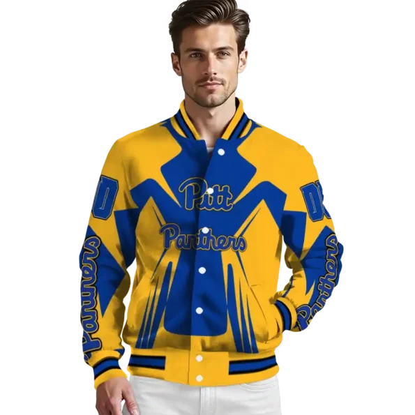 personalized pittsburgh panthers spider mark royal blue gold varsity jacket high quality.webp