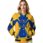 personalized pittsburgh panthers spider mark royal blue gold varsity jacket best selling.webp