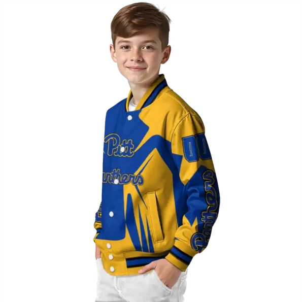 personalized pittsburgh panthers spider mark royal blue gold varsity jacket trendy.webp