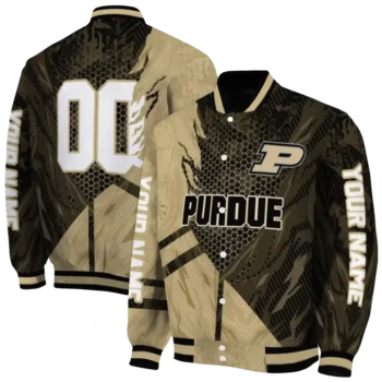 personalized purdue boilermakers hexagon mesh gold black varsity jacket fashion forward.webp