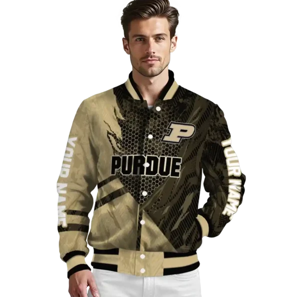 personalized purdue boilermakers hexagon mesh gold black varsity jacket high quality.webp
