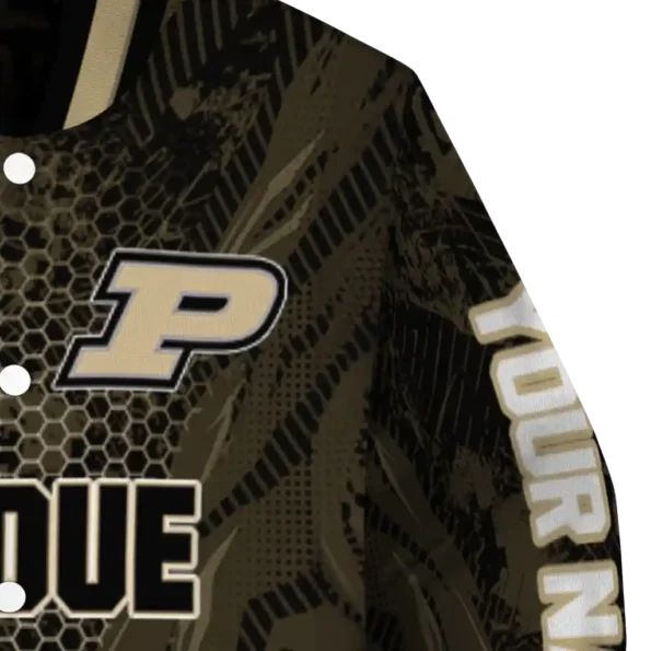 personalized purdue boilermakers hexagon mesh gold black varsity jacket premium grade.webp