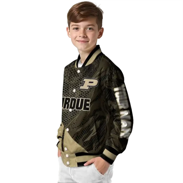 personalized purdue boilermakers hexagon mesh gold black varsity jacket trendy.webp