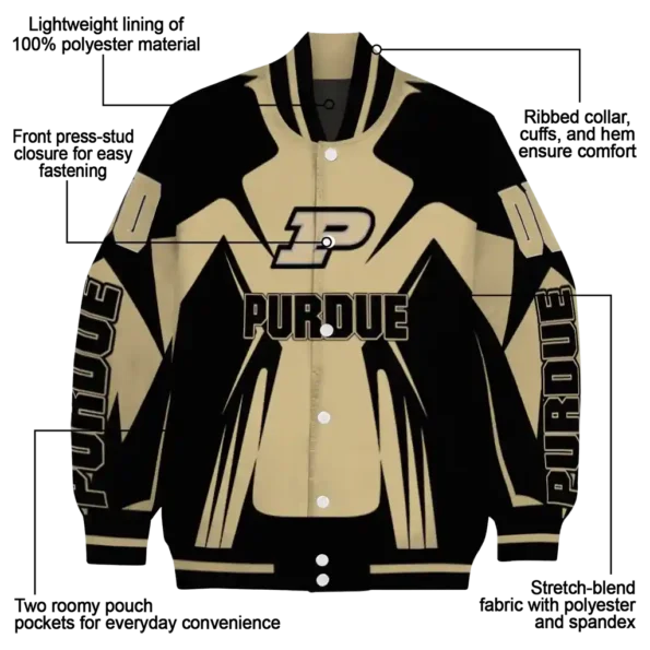 personalized purdue boilermakers spider mark gold black varsity jacket new arrival.webp