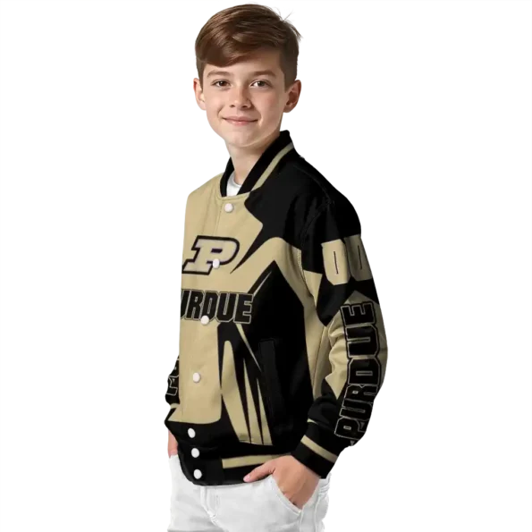 personalized purdue boilermakers spider mark gold black varsity jacket trendy.webp