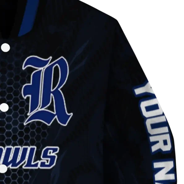 personalized rice owls hexagon mesh navy blue black varsity jacket premium grade.webp