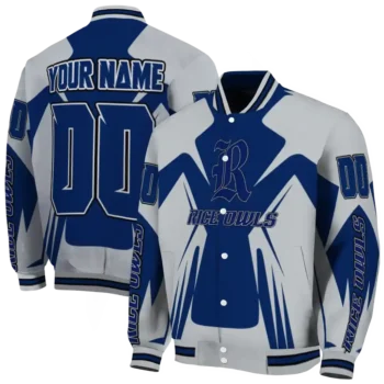 personalized rice owls spider mark navy blue grey varsity jacket fashion forward.webp
