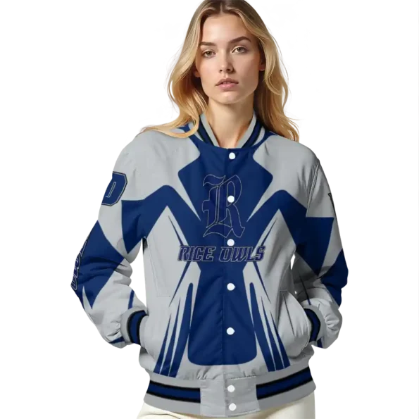 personalized rice owls spider mark navy blue grey varsity jacket latest model.webp