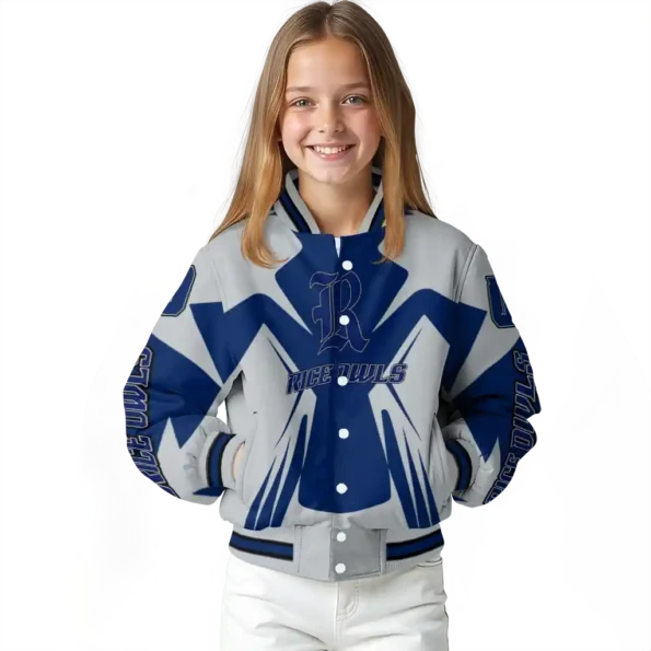 personalized rice owls spider mark navy blue grey varsity jacket top rated.webp