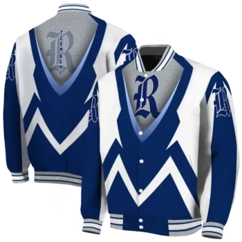 personalized rice owls v stripes navy blue white varsity jacket fashion forward.webp
