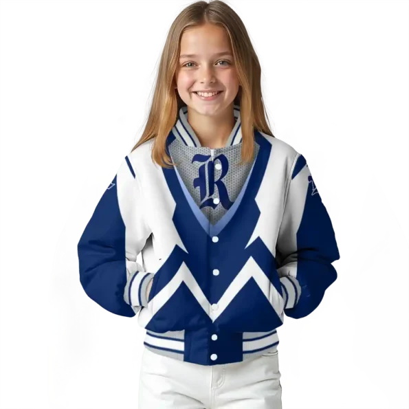 personalized rice owls v stripes navy blue white varsity jacket top rated.webp