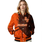 personalized sam houston bearkats hexagon mesh orange black varsity jacket best selling.webp