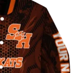 personalized sam houston bearkats hexagon mesh orange black varsity jacket best selling.webp