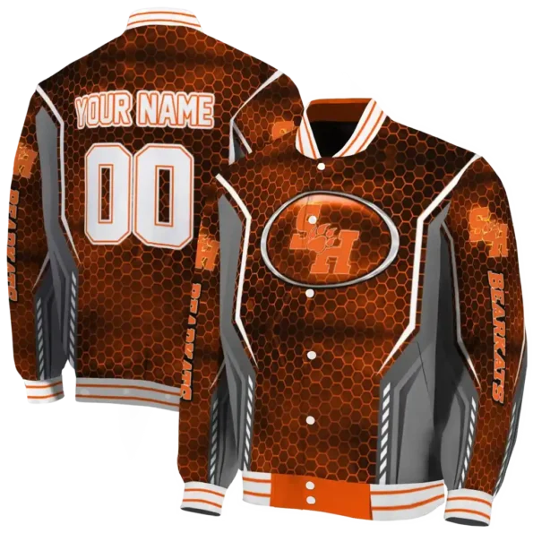 personalized sam houston bearkats power plate orange varsity jacket fashion forward.webp