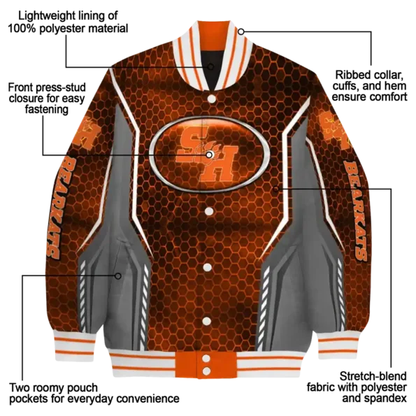 personalized sam houston bearkats power plate orange varsity jacket new arrival.webp