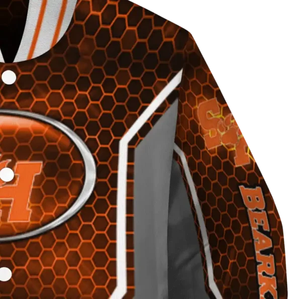 personalized sam houston bearkats power plate orange varsity jacket premium grade.webp