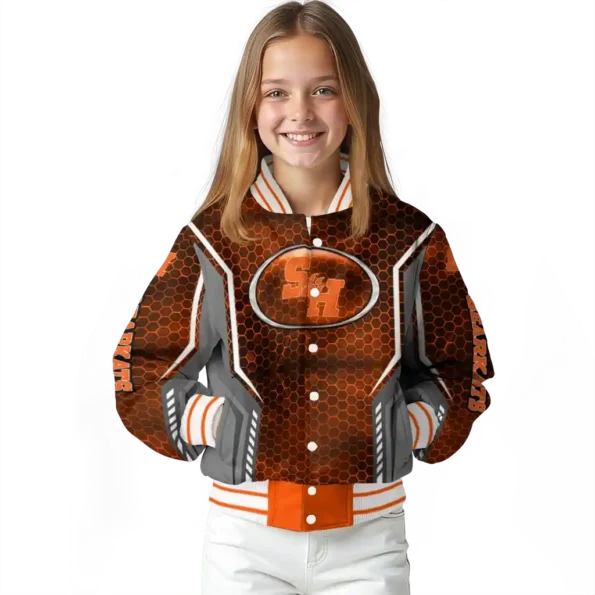 personalized sam houston bearkats power plate orange varsity jacket top rated.webp