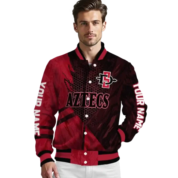 personalized san diego state aztecs hexagon mesh red black varsity jacket high quality.webp
