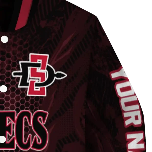 personalized san diego state aztecs hexagon mesh red black varsity jacket premium grade.webp