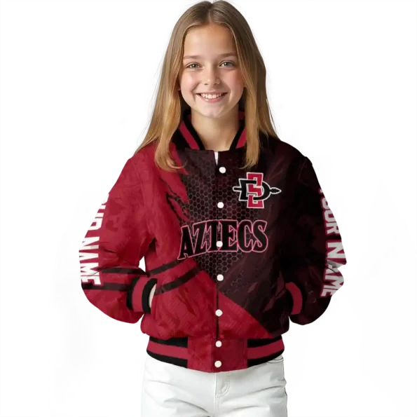 personalized san diego state aztecs hexagon mesh red black varsity jacket top rated.webp