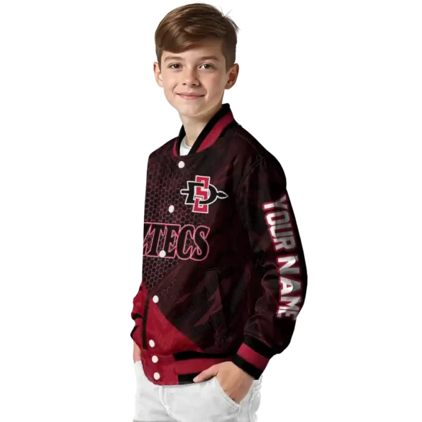 personalized san diego state aztecs hexagon mesh red black varsity jacket trendy.webp