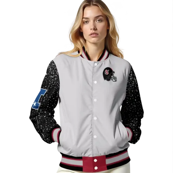 personalized san diego state aztecs speckled arms red gray varsity jacket latest model.webp