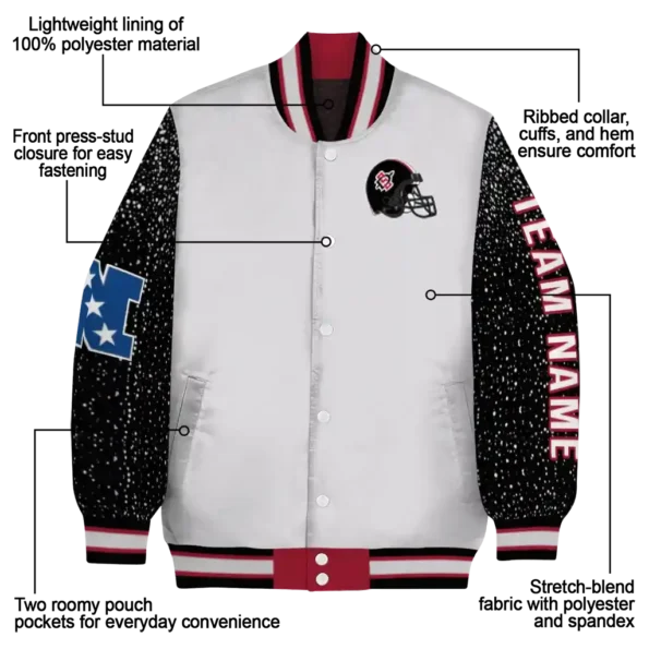personalized san diego state aztecs speckled arms red gray varsity jacket new arrival.webp