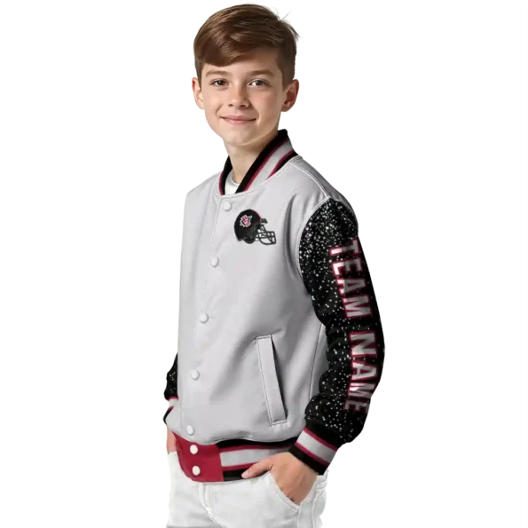 personalized san diego state aztecs speckled arms red gray varsity jacket trendy.webp