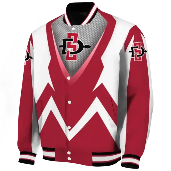 personalized san diego state aztecs v stripes red white varsity jacket best selling.webp