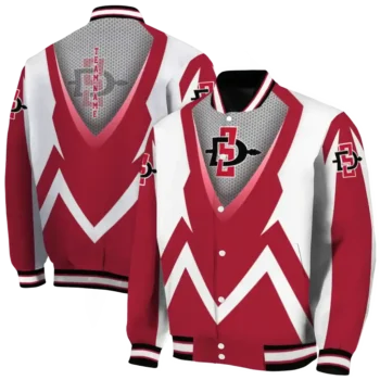 personalized san diego state aztecs v stripes red white varsity jacket fashion forward.webp