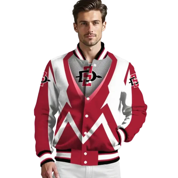 personalized san diego state aztecs v stripes red white varsity jacket high quality.webp
