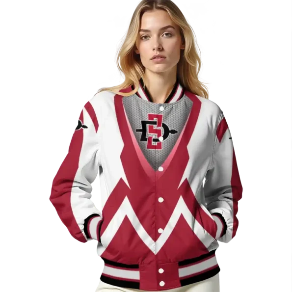 personalized san diego state aztecs v stripes red white varsity jacket latest model.webp