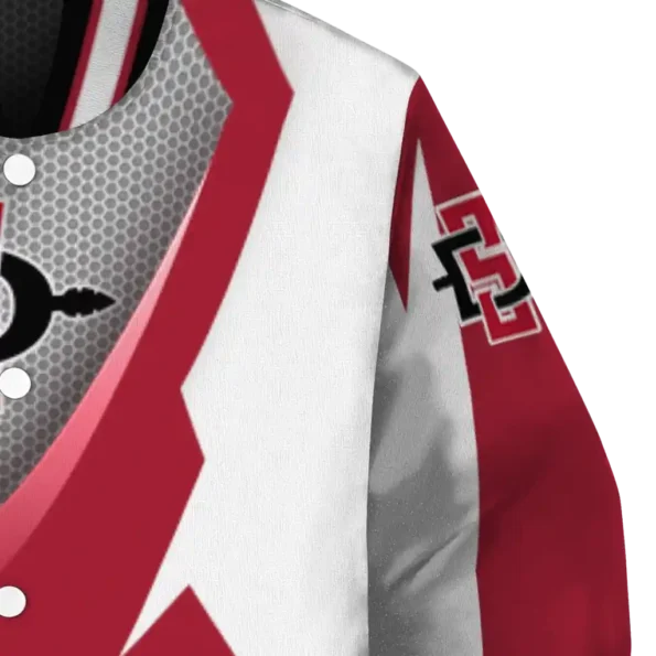 personalized san diego state aztecs v stripes red white varsity jacket premium grade.webp