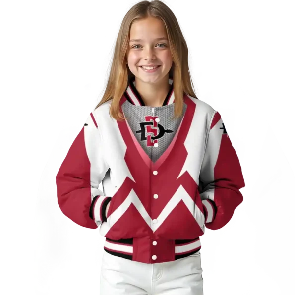personalized san diego state aztecs v stripes red white varsity jacket top rated.webp