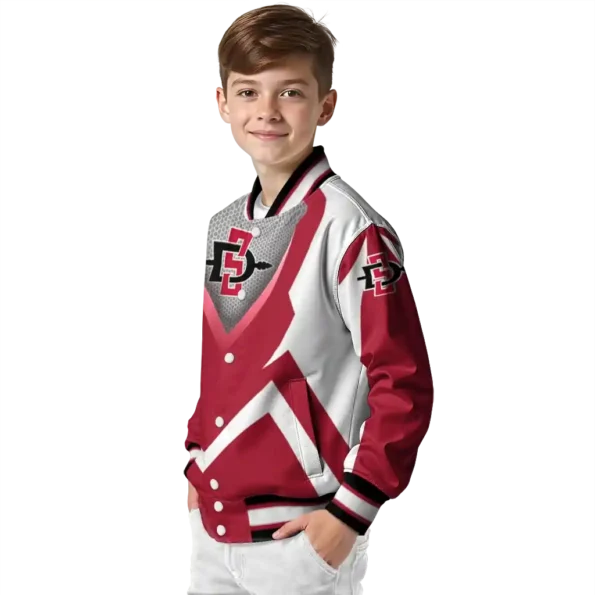 personalized san diego state aztecs v stripes red white varsity jacket trendy.webp